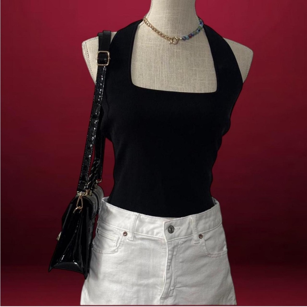 Black Halter Top with White Skirt